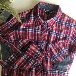 Volco snap down- Red/ blue plaid - Small